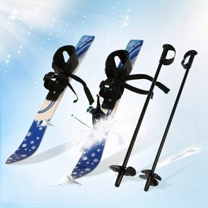 Lightweight Snow Ski And Pole Set With Bindings Sturdy 26Inch Snow Skiing Equipment For Kid's Beginner (Blue)