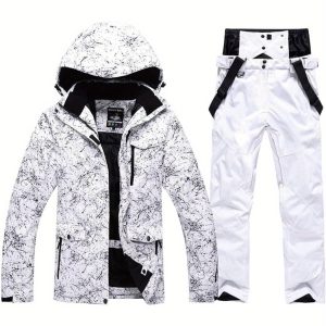 Women's Ski Suit Windproof Waterproof Snowboard Printed Ski Jacket and Pants Set Women's Winter Pants Adjustable Outdoor Anti-tear Snowboard Jumpsuit Warm Ski Clothes