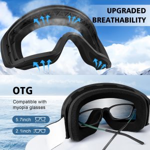 Ski Goggles OTG With 2 Interchangeable Lens, Magnetic Snowboard Goggles Revo Anti-fog/UV For Man, Women, Youth